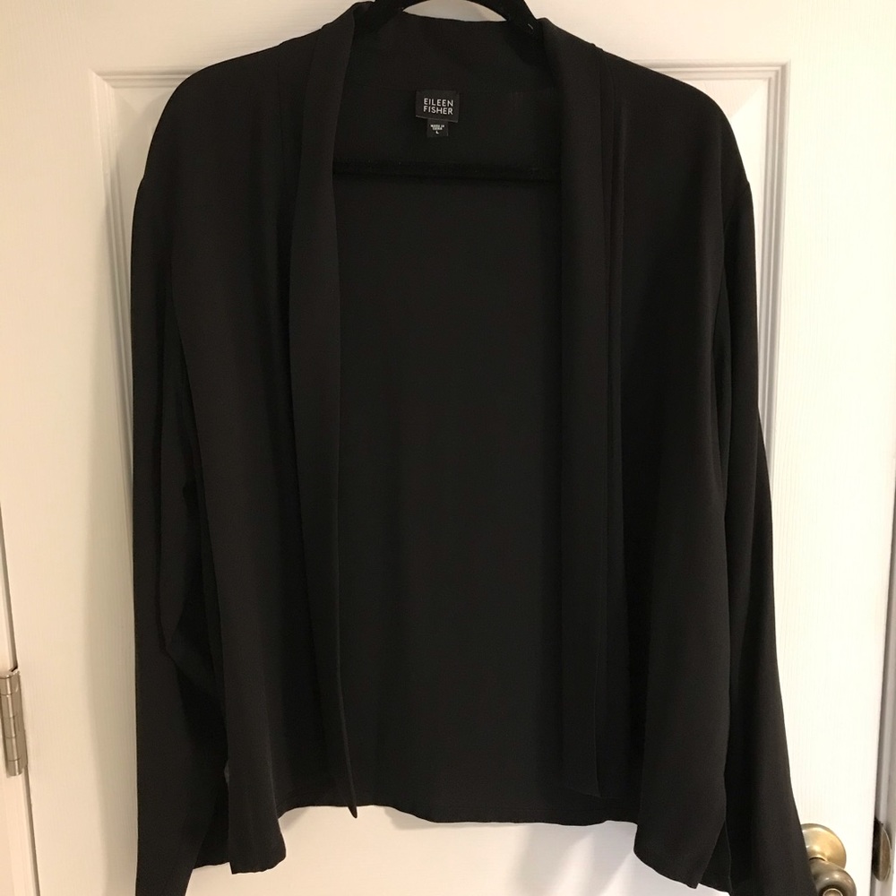 Eileen Fisher 100% Silk Boxy Open Front Cardigan